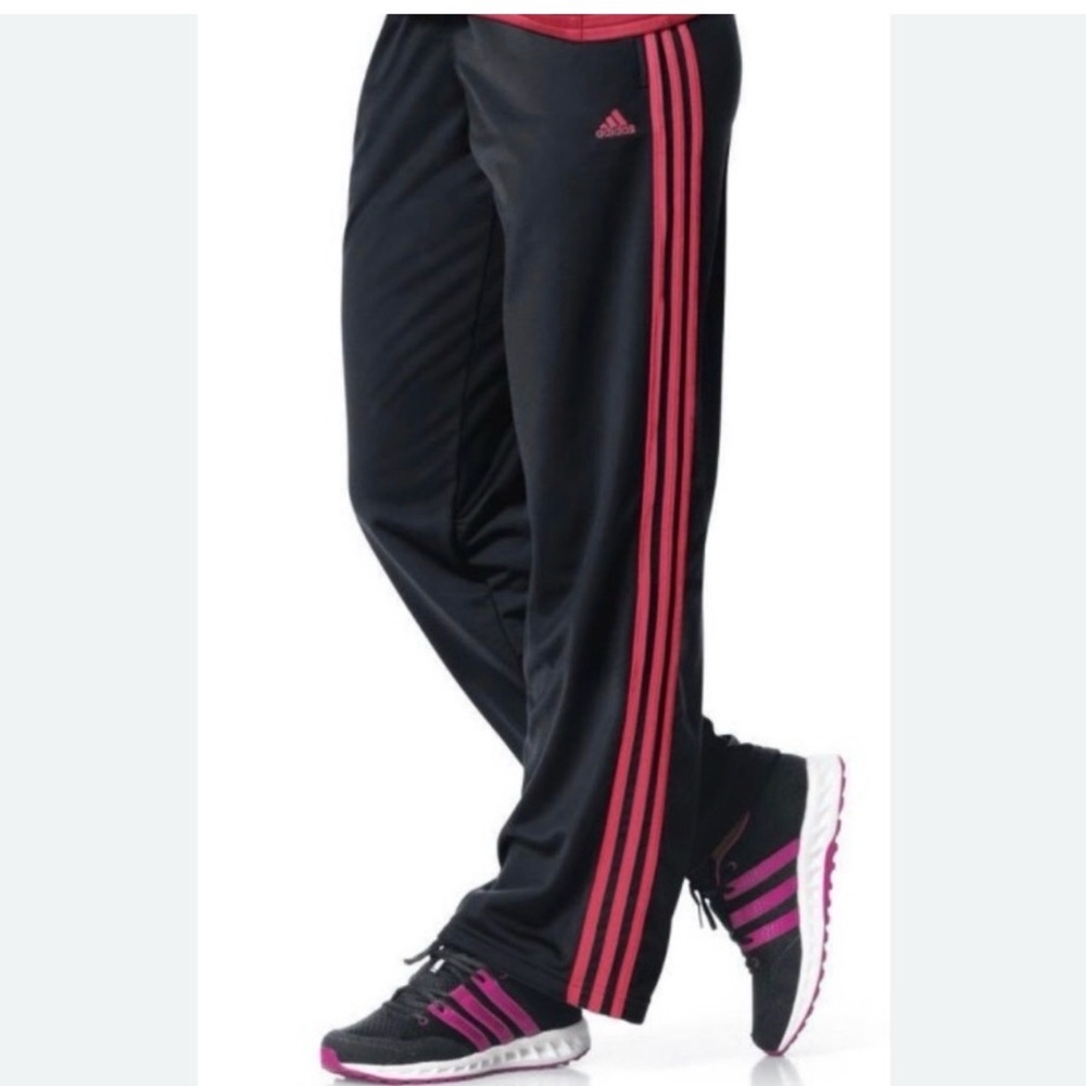 Adidas Black Pants with Pink performance 3 Stripes